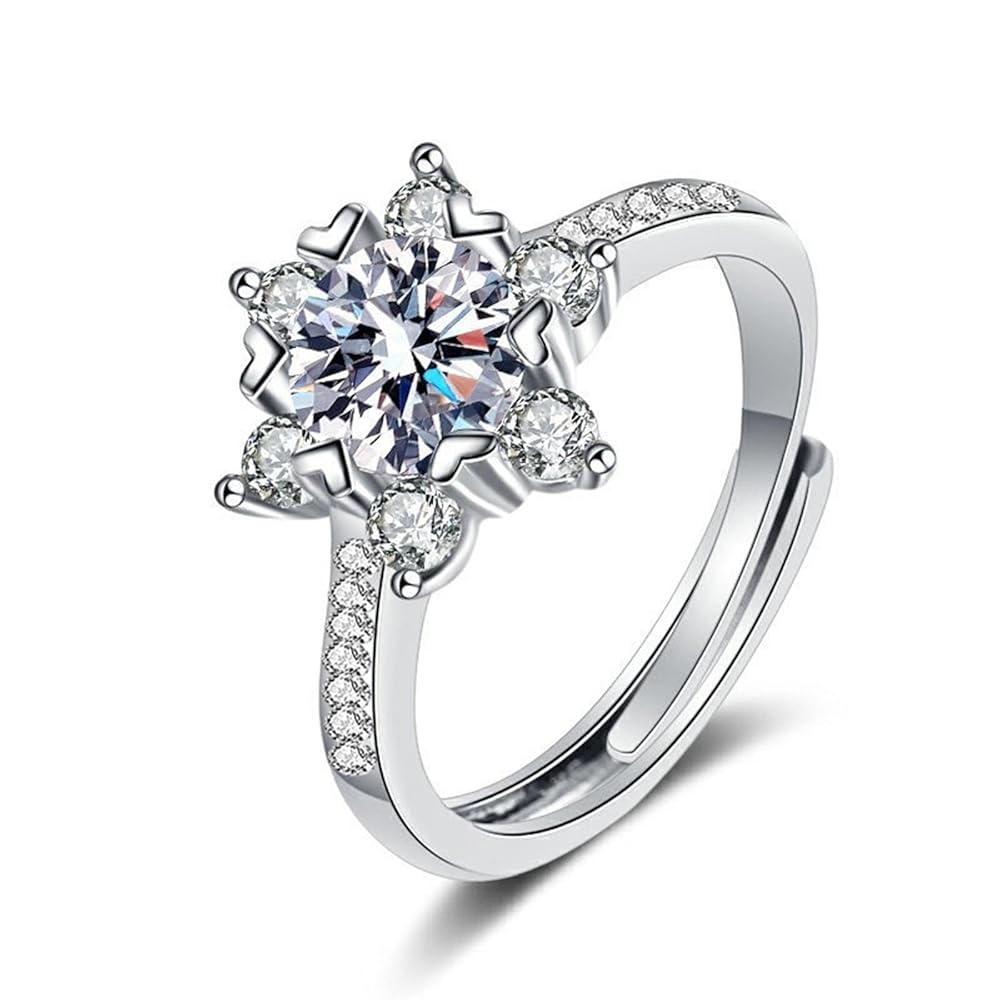 925 Sterling Silver Rings for Women, Flower White 1 ct